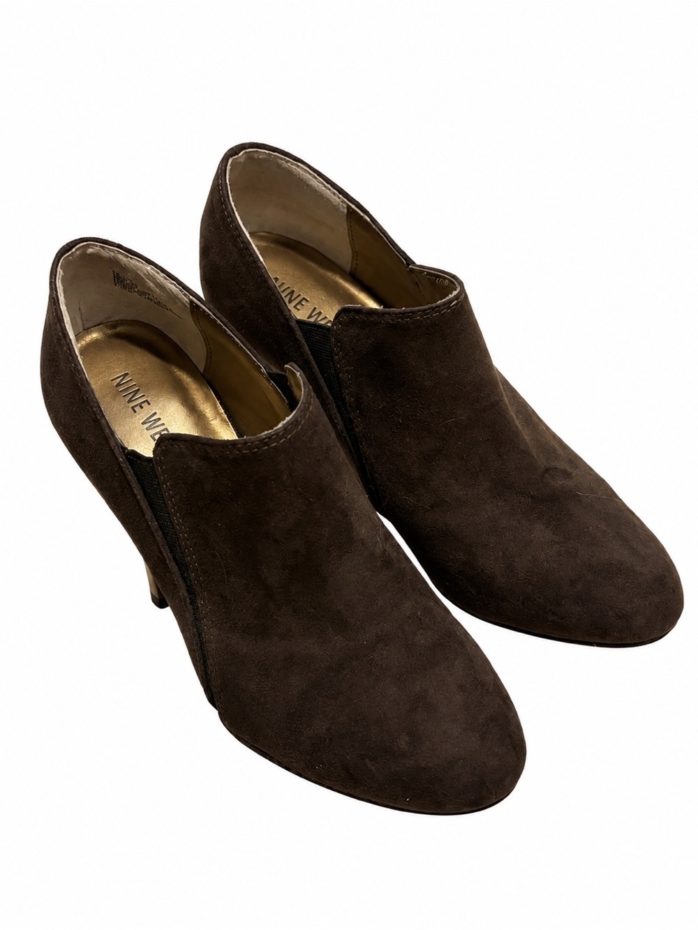 Nine West Celia Suede Ankle Booties – Women’s 6.5M – Dark Brown Heeled Booties